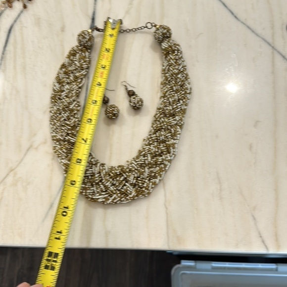 jewelry set large beaded braided fashion necklace & matching earrings - Picture 2 of 2